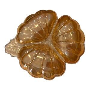 Marigold Posey Iridescent Carnival Depression Glass 3 Leaf Clover Candy Dish EUC